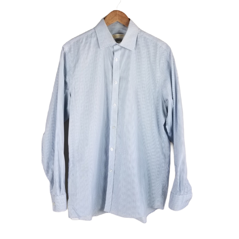 Michael Kors Blue Geometric Abstract Print Button Up Long Sleeve Dress Shirt - Picture 2 of 9